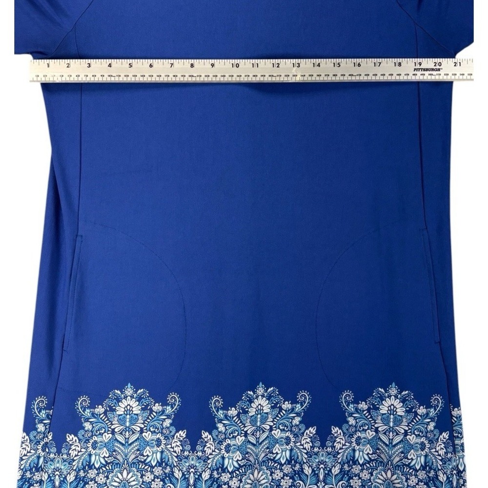 J Jill Wearever Collection Dress M Blue Boho Paisley Border Pockets Stretch Eco - Picture 8 of 10